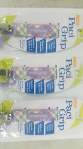 3 IN TOTAL! BooginHead -PURPLE PLAID PaciGrip Pacifier Clip & Pacifier Holder 