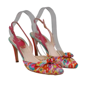Rene Caovilla Womens Floral Fabric Slingback Pump US 7 EU 37 Pink Yellow Blue - Picture 1 of 14
