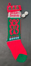 VTG Knit Beary Christmas Teddy Bear Trees Candle Stocking Taiwan Green Red White