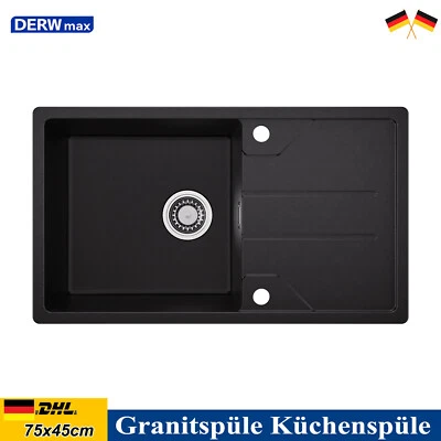 DERW MAX Granitspüle Küchenspüle Spülbecken Schwarz 78x45cm Küchenspüle mit Abtropffläche