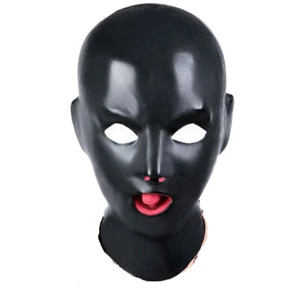 Latex Rubber 3D Brace Headgear Hood Mysterious Hood with Tongue Nose Tube 0.4mm - Picture 1 of 3