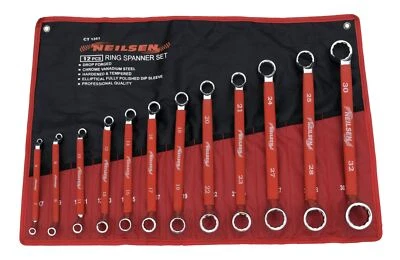 12pc Offset Ring Spanner Set Metric Heavy Duty Polished 6 To 32mm Cr-V Quality - Image 1 of 2