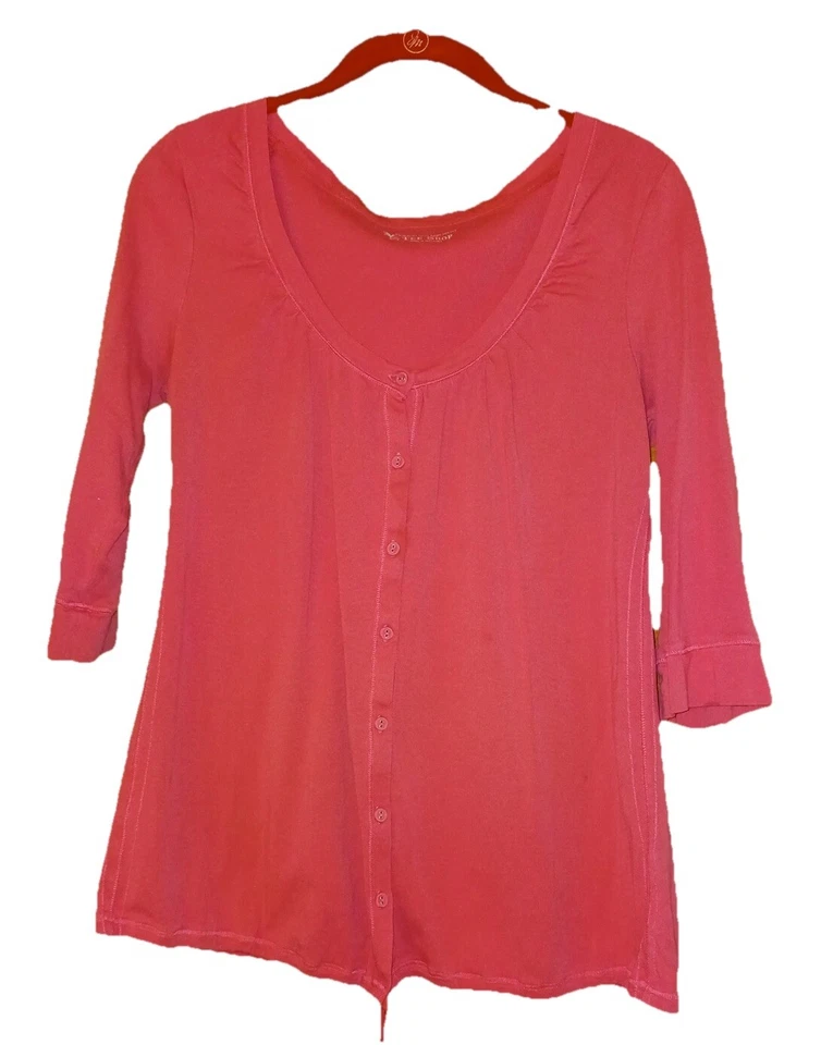 VS Tee Shop Mujer Grande Rosa Manga 3/4 Henley Túnica Algodón Camisa Foto 1 de 4