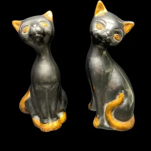 Lot Of 2 DONA ROSA OAXACA Mexico Black Clay Pottery Folk Art Cats Copper Accent - Picture 1 of 21