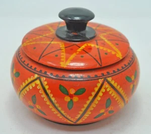 Antique Wooden Lacquer Painted Fine Wooden Kum Kum Powder Tika Box Original Old - Picture 1 of 6