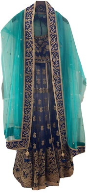 Indian Kameez sz 7 Sm Front Slit Style Dupatta Wedding Bollywood Zari Gold Blue - Image 1 of 4