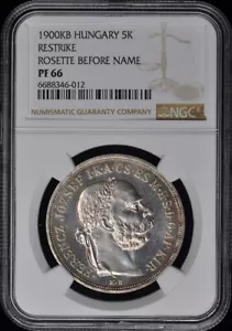 1900KB HUNGARY RESTRIKE - WITH ROSETTE 5K NGC PR66 - Picture 1 of 2