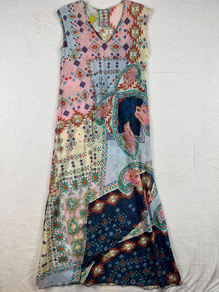 Vestido Johnny Was Maxi A Line Sin Mangas Cachemira Azteca XS 55” LARGO Sin Forro Foto 1 de 4