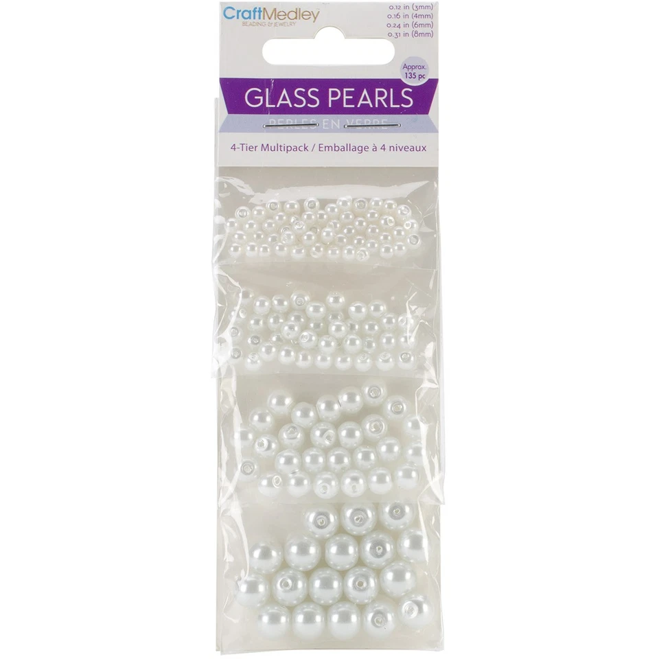 Craft Medley Glass Fired Pearl Beads 135/Pkg-White BD414-B