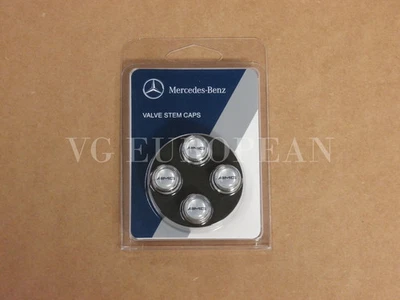 Mercedes-Benz Genuine Tire Valve Stem Cap Set BLACK AMG on Silver Caps OE !!! - Image 1 of 4