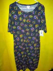 Lularoe Julia Women's Pullover Dress Sz Xtra Large XL NWT Black Rainbow Flowers - Picture 1 of 5