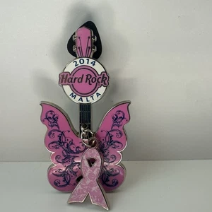 Pin de guitarra Hard Rock Café 2014 Pinktober cáncer de mama mariposa edición limitada - Imagen 1 de 3