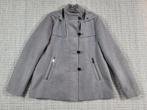 Zara Basic Womens Gray Hooded Peacoat Sz Small Mid Length No Fur Hood Liner - Picture 1 of 14