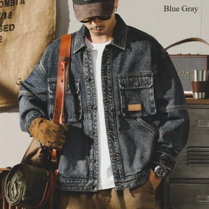 Cappotto uomo americano retrò denim giacca cargo bottoni tasca lavoro primavera jeans - Foto 1 di 20