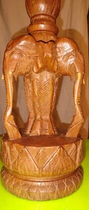 Pair of Hand Carved Elephant Trio Lamps Single Log Teak 70s - Picture 1 of 5