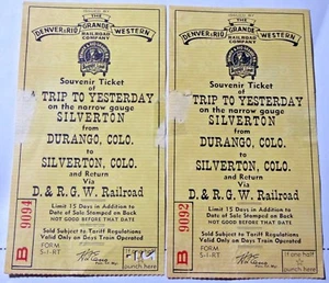 Lot of 2 Vintage Silverton Narrow Gauge Railway Tickets 1957 Denver & Rio Grande - Picture 1 of 2