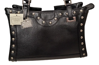 Bolso de Hombro de Cuero Guijarro Negro Bolso de Mano Tachonado Motociclista Elegante Cartera Foto 1 de 4