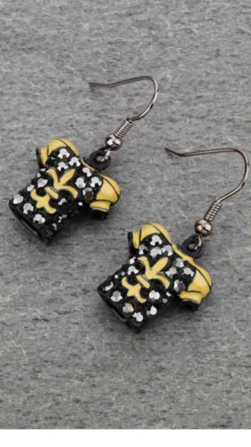 Camisa Pendientes Jersey Negro/Dorado Marcasita Flor de Lis/New Orleans Saints Foto 1 de 1