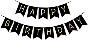 Black Happy Birthday Bunting Banner with Shiny Gold Letters Party Supplies - Picture 1 of 12