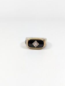 David Yurman .925 Silver 18KT Yellow Black Onyx & Diamond Signet Ring Size 10 US