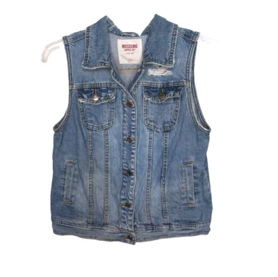 Chaleco vaquero grande para mujer Denim desgastado sin mangas bolsillos informales Mossimo Foto 1 de 4