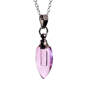 Glass Vial Pendant Pink Glass Necklace 18" Chain Capsule Top Keepsake Jewellery - Picture 1 of 17