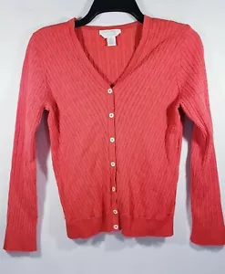 Petite Sophisticate Women's Cardigan Size M Orange Red Button Front Long SLVS - Picture 1 of 7