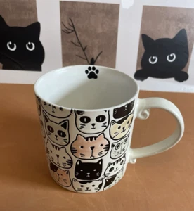 Happy Funny Serious Cat Faces Ceramic Coffee Mug Kitten Tea Cup 20 oz. NEW - Picture 1 of 7