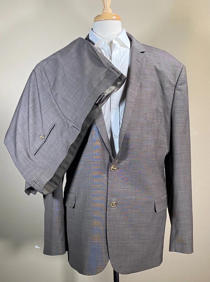 Linea Uomo Performance Stretch Wool Suit 58L Jacket 55x30 Pants 2-Btn/Dk Taupe - Image 1 of 4