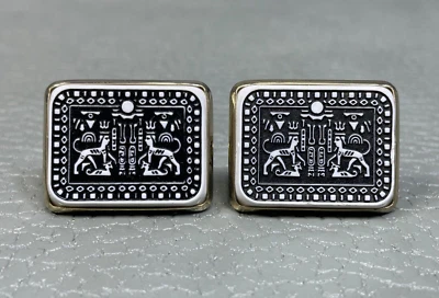 Gemelos jeroglíficos egipcios vintage chapados en oro amarillo Foto 1 de 3