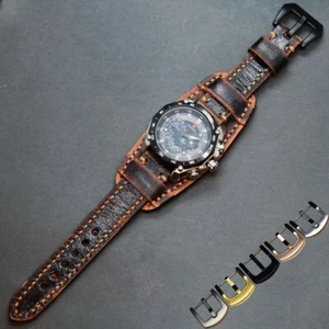 Bande de manchette en cuir Vintage Bund Pad bracelet de montre 18-26 cuff strap - Imagen 1 de 9
