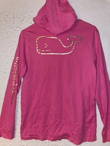 Vineyard Vines Hoodie T-Shirt Girls L (16) Long Sleeve Gold Whale Graphic Pink - Picture 1 of 7