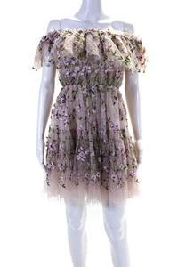 Giambattista Valli Womens Back Zip Mesh Floral Embroidered Dress Pink Size FR 42 - Picture 1 of 9