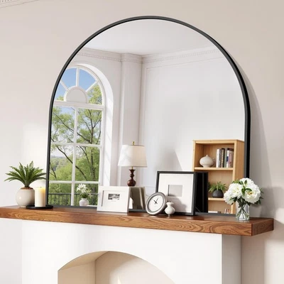 Arched Wall Mirror, 42"x42" Black Arched Mirror with Tempered Glass, Metal Fr... - Image 1 of 4