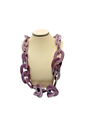 Chunky Purple Resin Link Chain Statement Necklace Oversized Retro Bold - Image 1 of 4