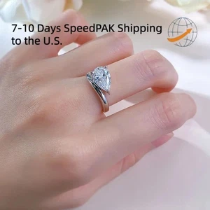 Fashionable Water Drop 3ct Moissanite Ring S925 Silver American Style Ring - Picture 1 of 23