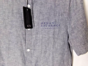 AX ARMANI EXCHANGE Hemd Größe Small Blau Leinen Baumwollmischung Kurzarm Neu mit Etikett - Bild 1 von 4