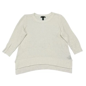 Lauren Ralph Lauren Sweater Womens XL Cream Knit Ribbed Hem Pullover Linen Blend - Picture 1 of 8