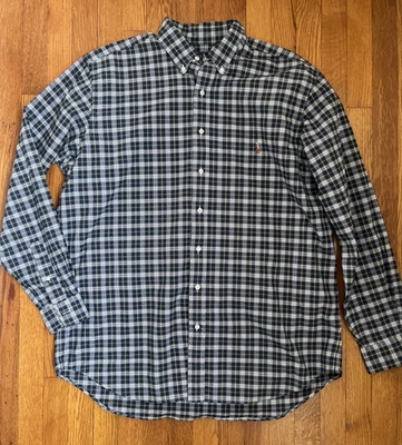 Camisa Oxford Masculina Ralph Lauren Extra Grande Alta Azul Botão Manga Longa Xadrez - Imagem 1 de 4