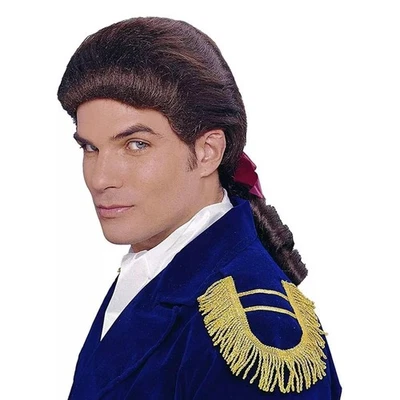 Colonial Duke Men's Costume Wig with Bow - Brown - Image 1 of 4