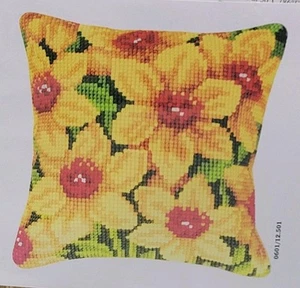 Vervaco Yellow Flowers Cross Stitch 16" x 16" Pillow Cushion Kit Spring Daffodil - Picture 1 of 4