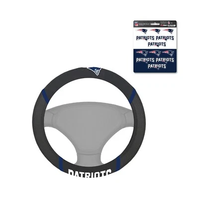 NEW ENGLAND PATRIOTS MESH GRIP STEERING WHEEL COVER & PREMIUM MINI DECAL PACK - Image 1 of 4