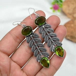 Peridot Gemstone Earrings 925 Sterling Silver Handmade Jewelry For Women Gift - Picture 1 of 7