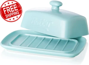 Large Porcelain Butter Dish with Lid, Classic Matte Butter Keeper for Counterto - Picture 1 of 12
