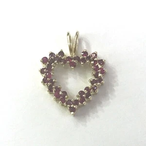 0.5ctw Natural Real Red Ruby Solid 14k Yellow Gold Drop Open Heart Pendant - Picture 1 of 14