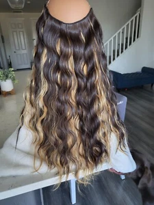 LONG CURLY NATURAL BLONDE And DARK BROWN V-shaped 4 Clips Synthethic Hair... - Picture 1 of 7