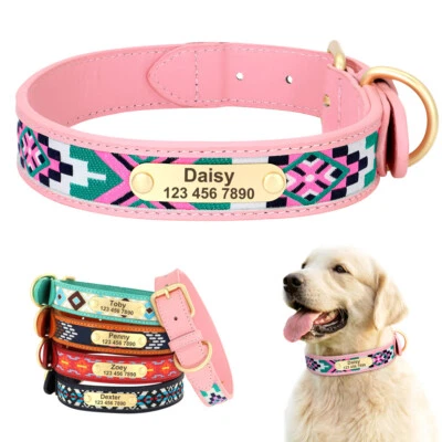 Personalized Dog Collars Custom Soft Leather with Engraved ID Name and Number - Image 1 of 4