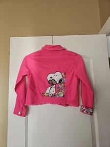 Garanimals Peanuts Snoopy Woodstock Pink Jean Embellished Jacket Girls Size 8 - Picture 1 of 10