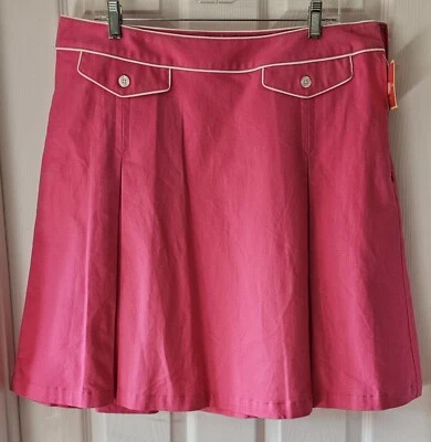 Isaac Mizrahi Y2K Rosa Caliente Con Borde Blanco Plisado Midi Mujer Talla 16 Nuevo Con Etiquetas Foto 1 de 4