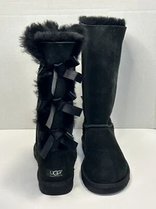 UGG Tall Bailey Triple Bow Black Fur Lined Winter Boots WOMEN’S SIZE 5 A22-207 - Picture 1 of 8